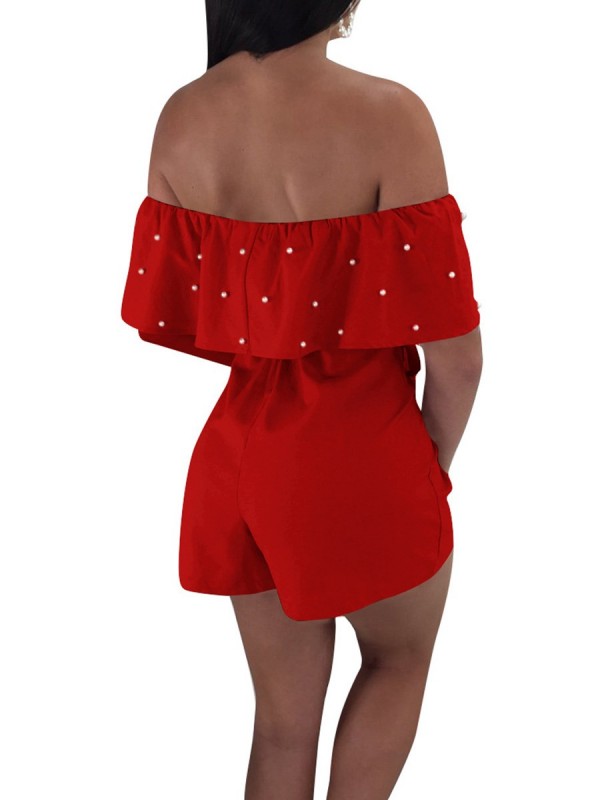 Flounce Lace-Up Pearl Bead Women's Rompers