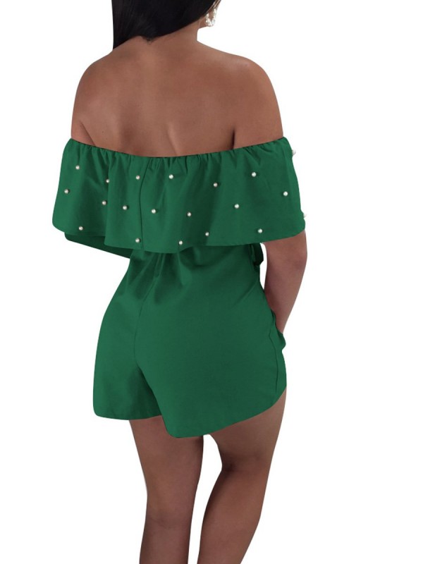 Flounce Lace-Up Pearl Bead Women's Rompers