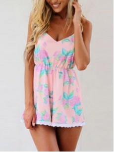 Floral Print Loose High Waist Women's Rompers