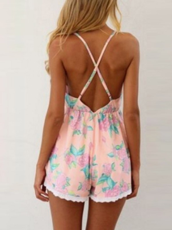 Floral Print Loose High Waist Women's Rompers