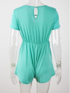 Plain V-Neck Pocket Women's Romper