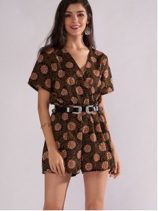 Printed V-Neck Loose Women's Rompers