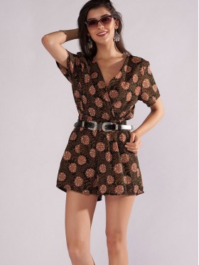 Printed V-Neck Loose Women's Rompers