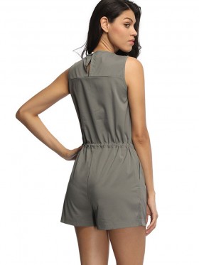 Pocket Plain Casual Zipper Women's Rompers