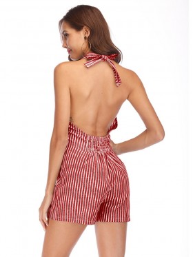 Women's Sleeveless V-Neck Striped Rompers