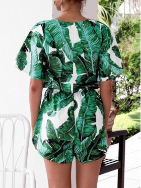 Slim Color Block Plant Print Women's Jumpsuit