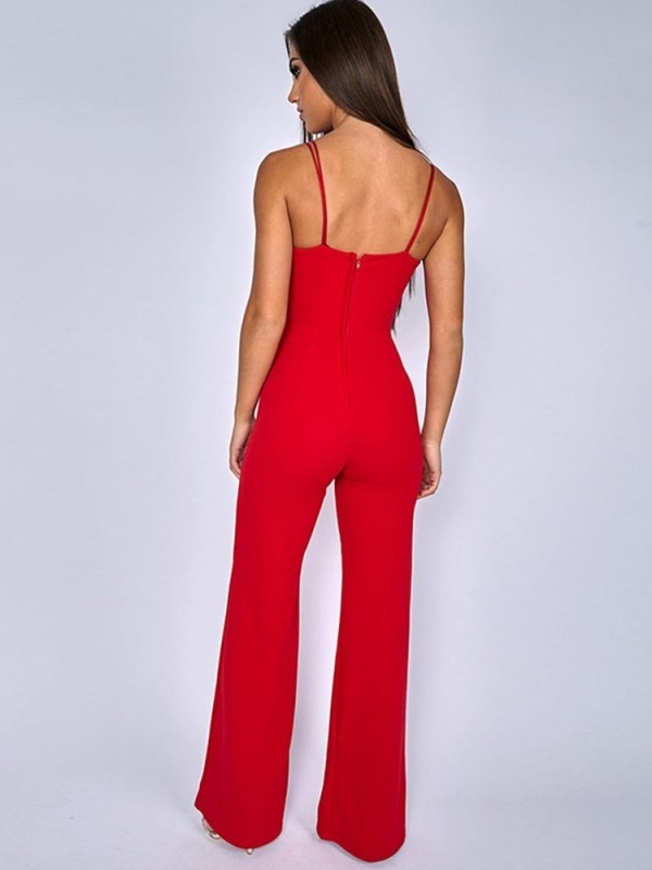 Sexy Pure Color Lace Up Women's Jumpsuits