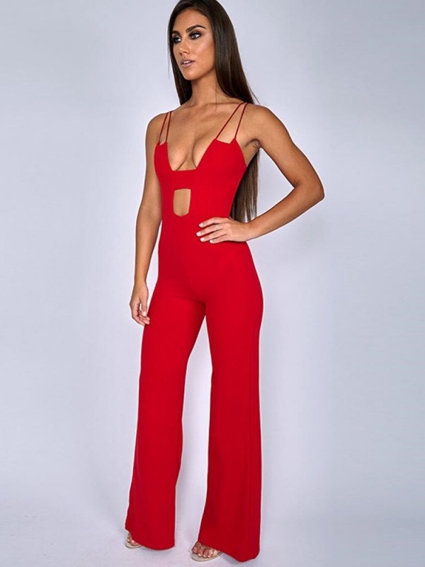 Sexy Pure Color Lace Up Women's Jumpsuits