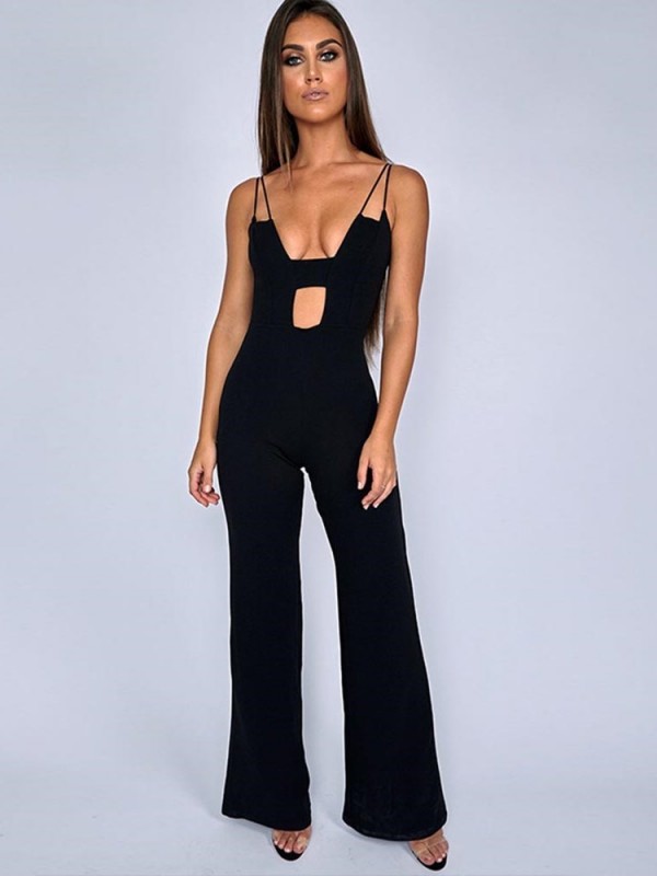 Sexy Pure Color Lace Up Women's Jumpsuits