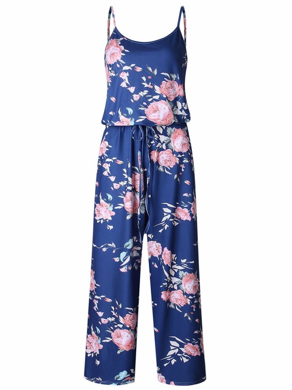 Lace-Up Floral Women's Jumpsuits