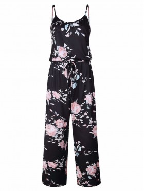 Lace-Up Floral Women's Jumpsuits