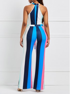 Stripe Lace-Up Color Block Women's Jumpsuit