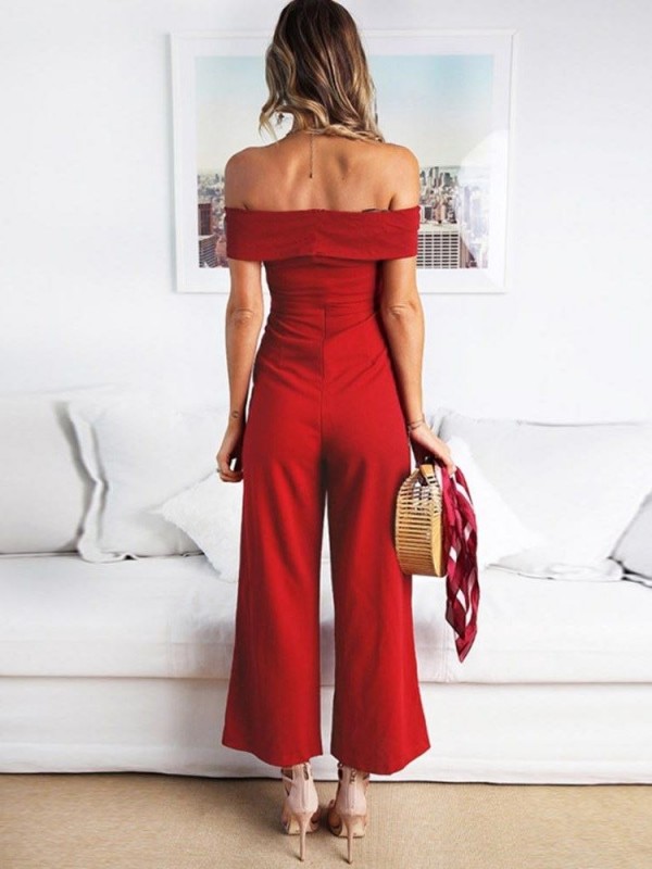 Sexy Pure Color Strapless Jumpsuits