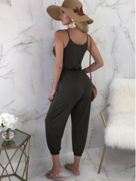 Pure Color Off Shoulder Loose Jumpsuits