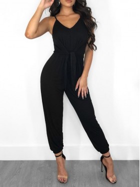 Pure Color Off Shoulder Loose Jumpsuits