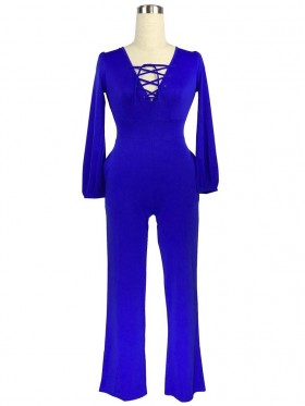 Sexy V Neck Lace Up Women's Jumpsuit