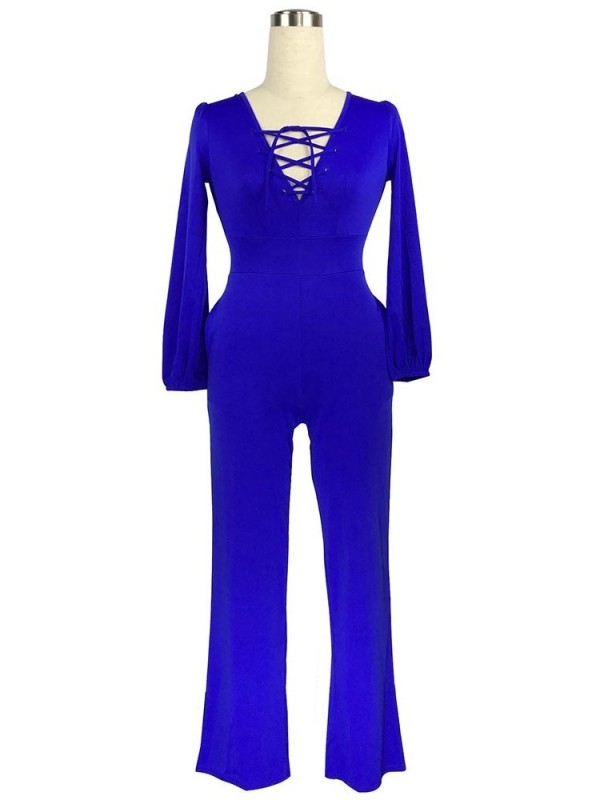 Sexy V Neck Lace Up Women's Jumpsuit