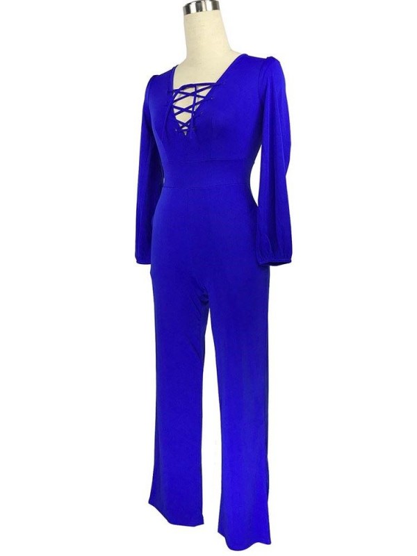 Sexy V Neck Lace Up Women's Jumpsuit