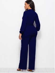 Button Lace-Up Plain Women's Jumpsuit