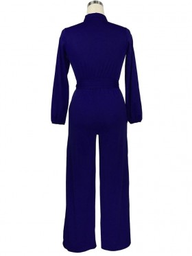 Button Lace-Up Plain Women's Jumpsuit