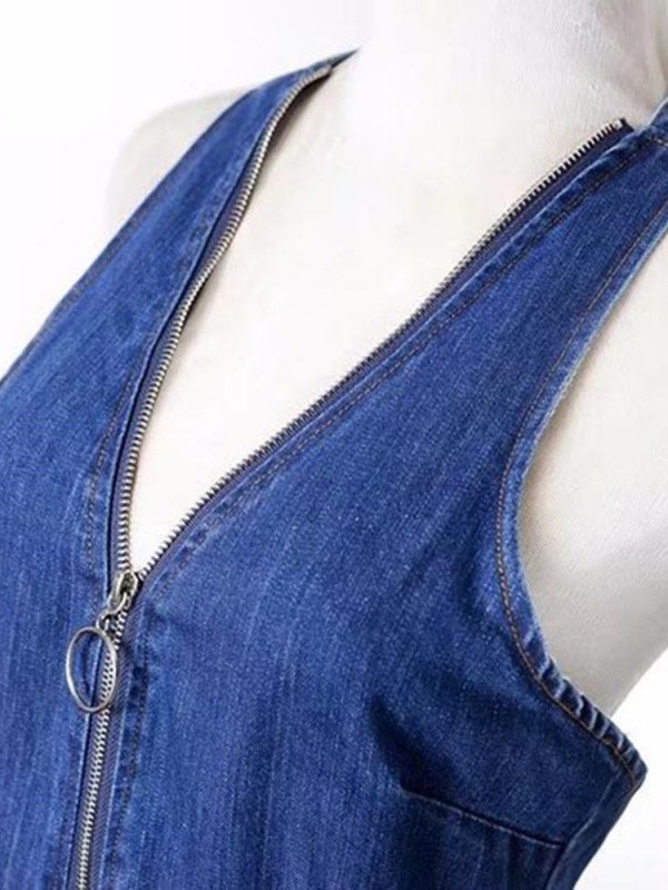 Denim Backless V Neck Lace Up Women's Jumpsuits