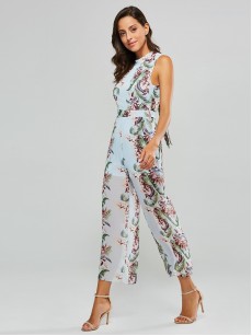 Floral Print Backless Lace-Up Women's Jumpsuit