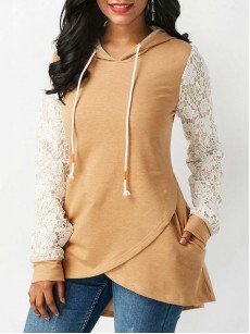 Lace Patchwork Long Sleeve Women's Hoodie