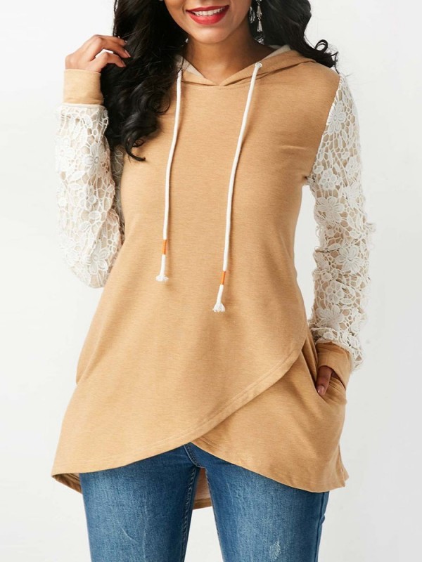 Lace Patchwork Long Sleeve Women's Hoodie