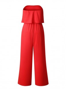 Sexy Pure Color Strapless Falbala Jumpsuit