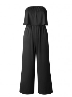 Sexy Pure Color Strapless Falbala Jumpsuit