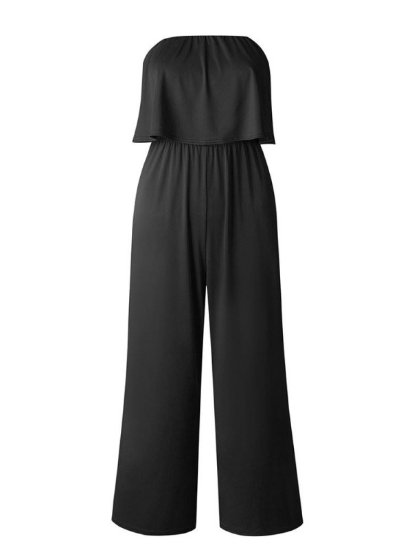 Sexy Pure Color Strapless Falbala Jumpsuit