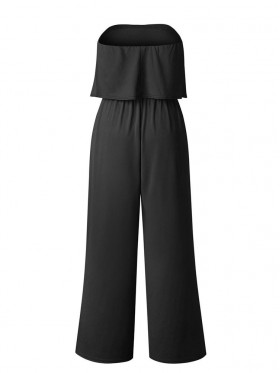 Sexy Pure Color Strapless Falbala Jumpsuit