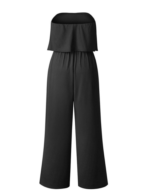 Sexy Pure Color Strapless Falbala Jumpsuit