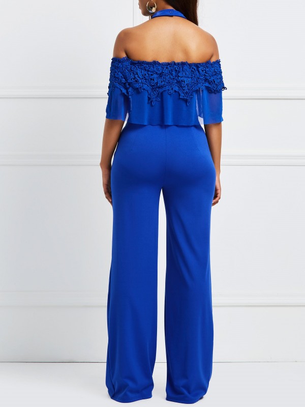 Lace Off the Shoulder Wide Leg Women's Jumpsuit