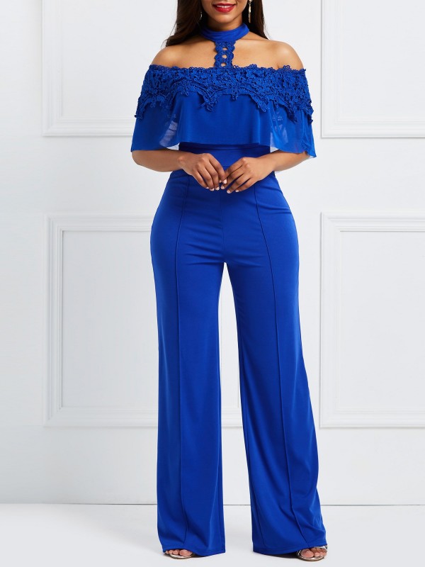 Lace Off the Shoulder Wide Leg Women's Jumpsuit