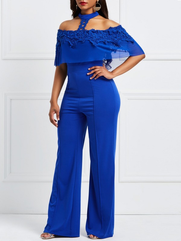 Lace Off the Shoulder Wide Leg Women's Jumpsuit