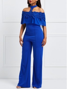 Lace Off the Shoulder Wide Leg Women's Jumpsuit