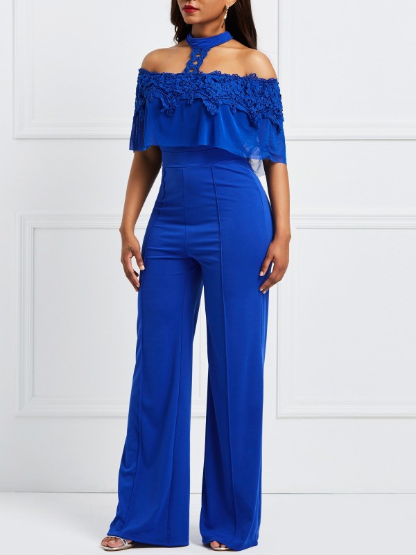 Lace Off the Shoulder Wide Leg Women's Jumpsuit