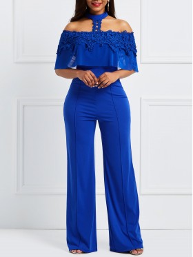 Lace Off the Shoulder Wide Leg Women's Jumpsuit