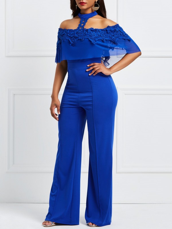 Lace Off the Shoulder Wide Leg Women's Jumpsuit