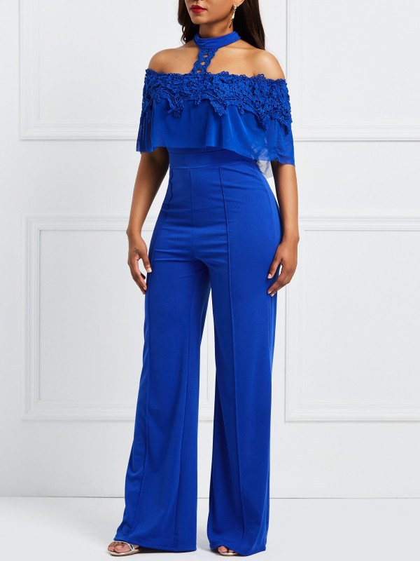 Lace Off the Shoulder Wide Leg Women's Jumpsuit