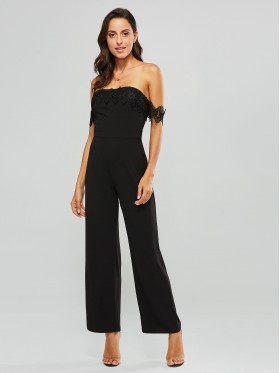 Lace Off Shoulder Chiffon Women's Jumpsuit