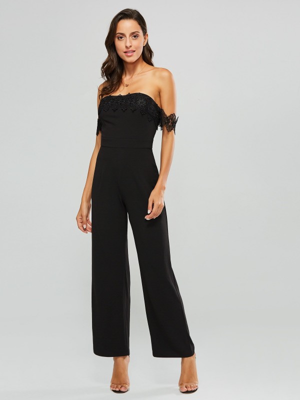 Lace Off Shoulder Chiffon Women's Jumpsuit