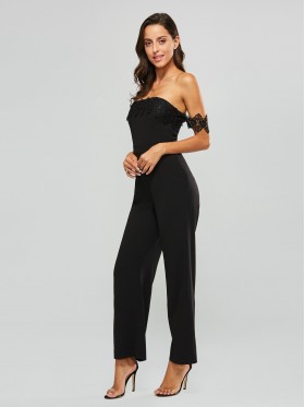 Lace Off Shoulder Chiffon Women's Jumpsuit