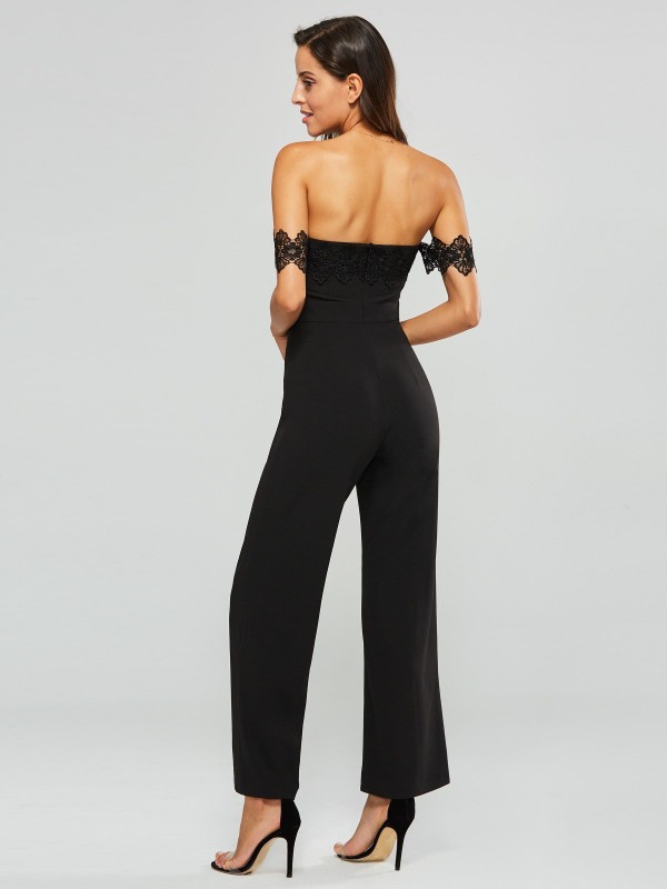 Lace Off Shoulder Chiffon Women's Jumpsuit