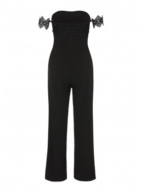 Lace Off Shoulder Chiffon Women's Jumpsuit