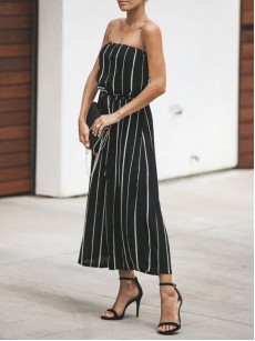 Women's Strapless Striped Slim Jumpsuits