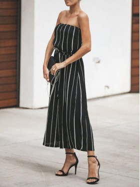 Women's Strapless Striped Slim Jumpsuits