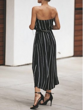 Women's Strapless Striped Slim Jumpsuits