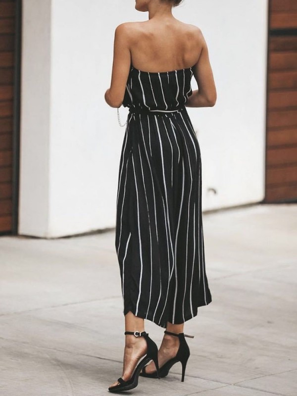 Women's Strapless Striped Slim Jumpsuits